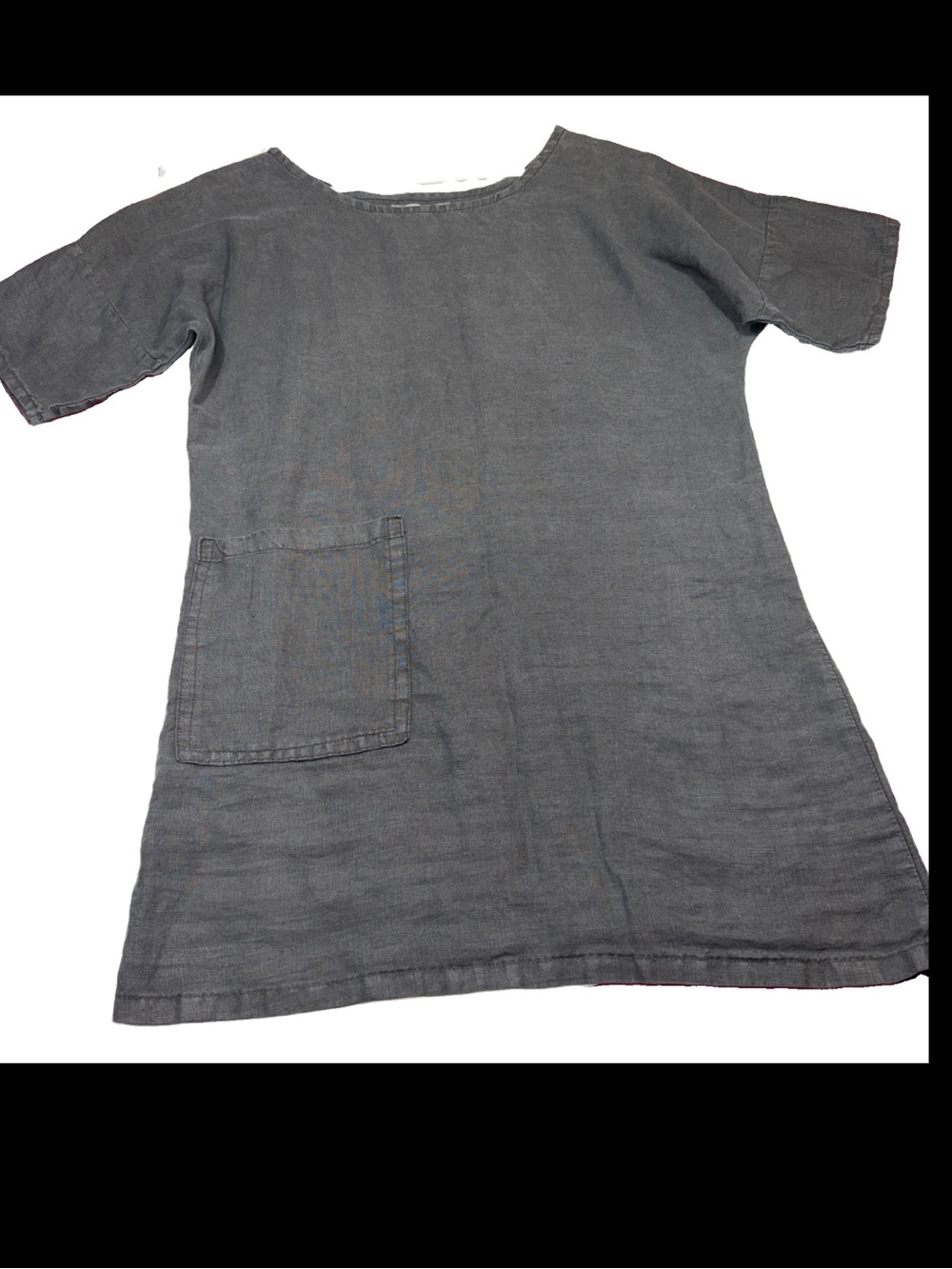 Conscious Clothing BLACK Linen Tunic Dress front Pocket Short Sleeved Womens LRG